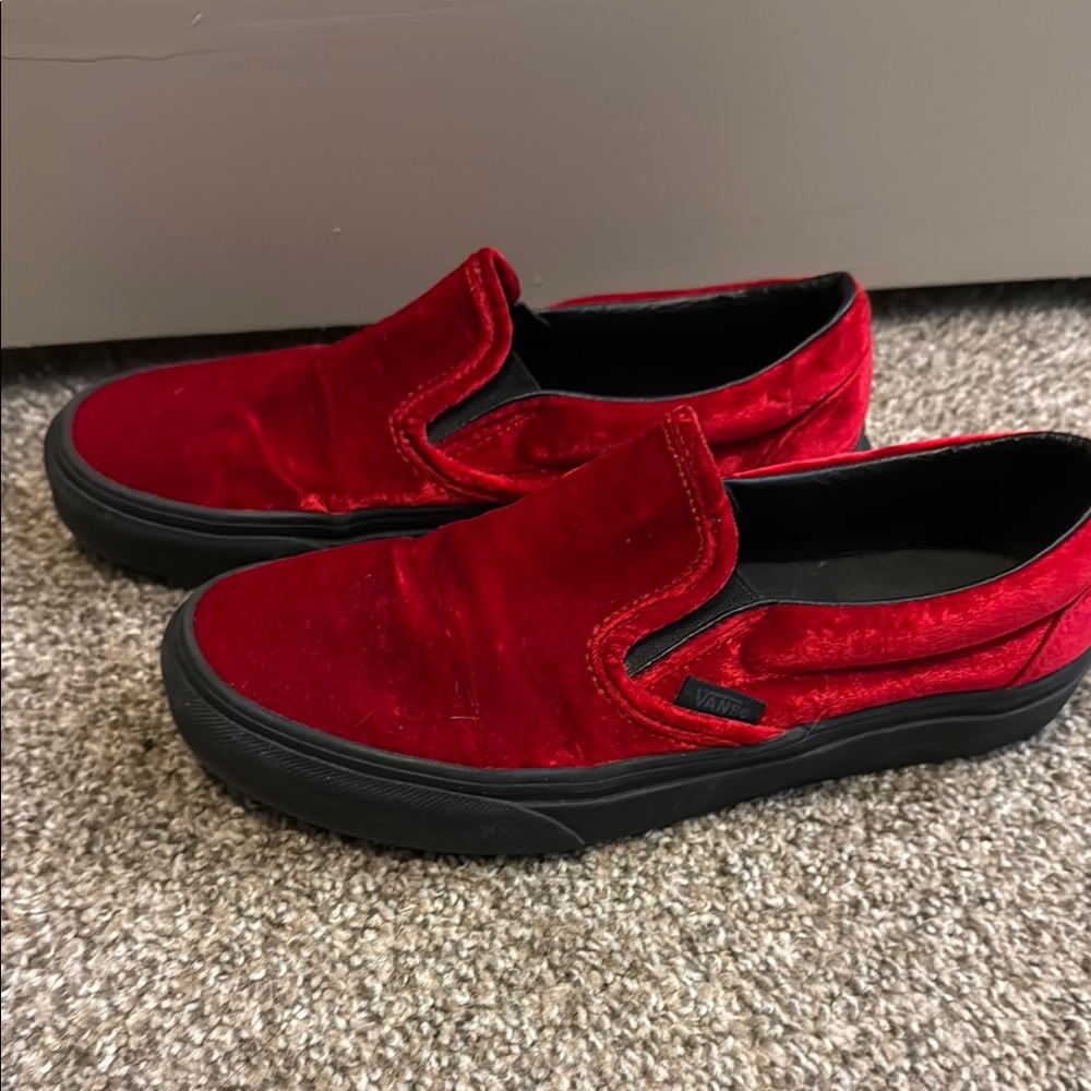 Vans Red Velvet Slip-On Sneakers